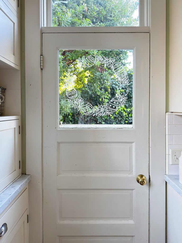 A door with a drawing on it.