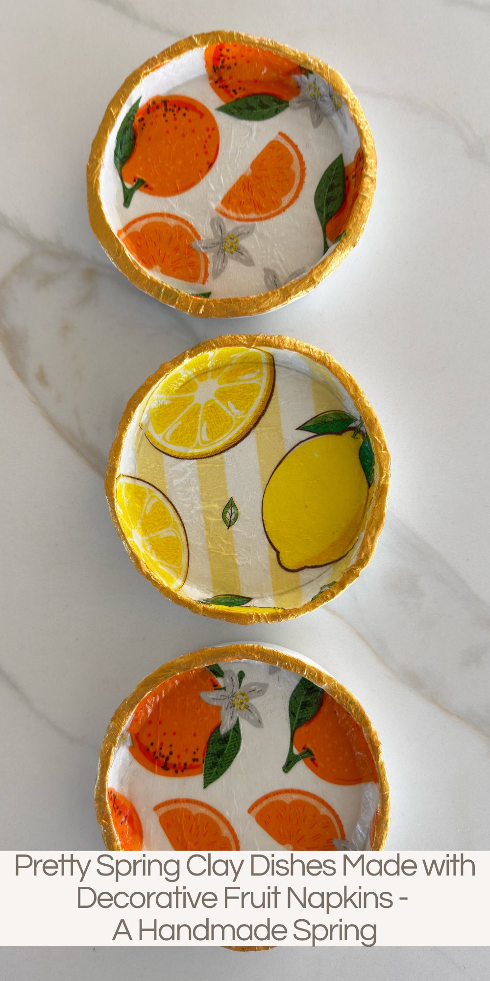 These Pretty Spring Clay Dishes Made with Decorative Fruit Napkins are cheerful, easy to make, and incredibly versatile.