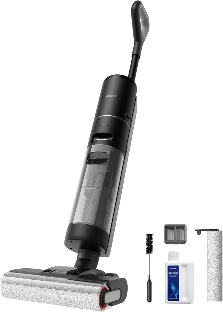 Cordless wet and dry vacuum cleaner with a cleaning brush, filter, cleaning solution bottle, and replacement roller attachment&mdash;perfect for tackling any mess. Shop now during the Amazon Big Spring Sale!.