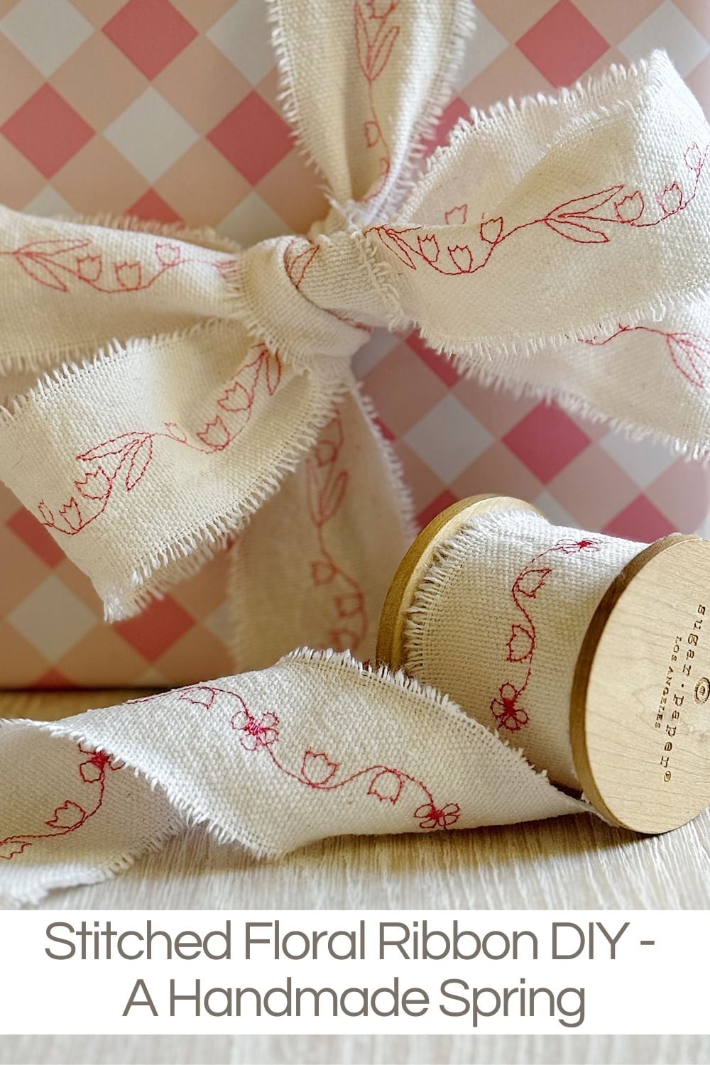 This Stitched Floral Ribbon DIY transforms simple muslin fabric into beautifully embroidered ribbon using decorative stitches found on almost every sewing machine.