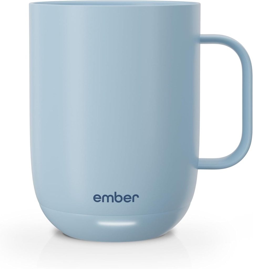 A light blue Ember smart mug with a handle, featuring the "ember" logo near the base, shown against a plain white background&mdash;an ideal pick for Mother's Day Gifts Amazon shoppers will love.