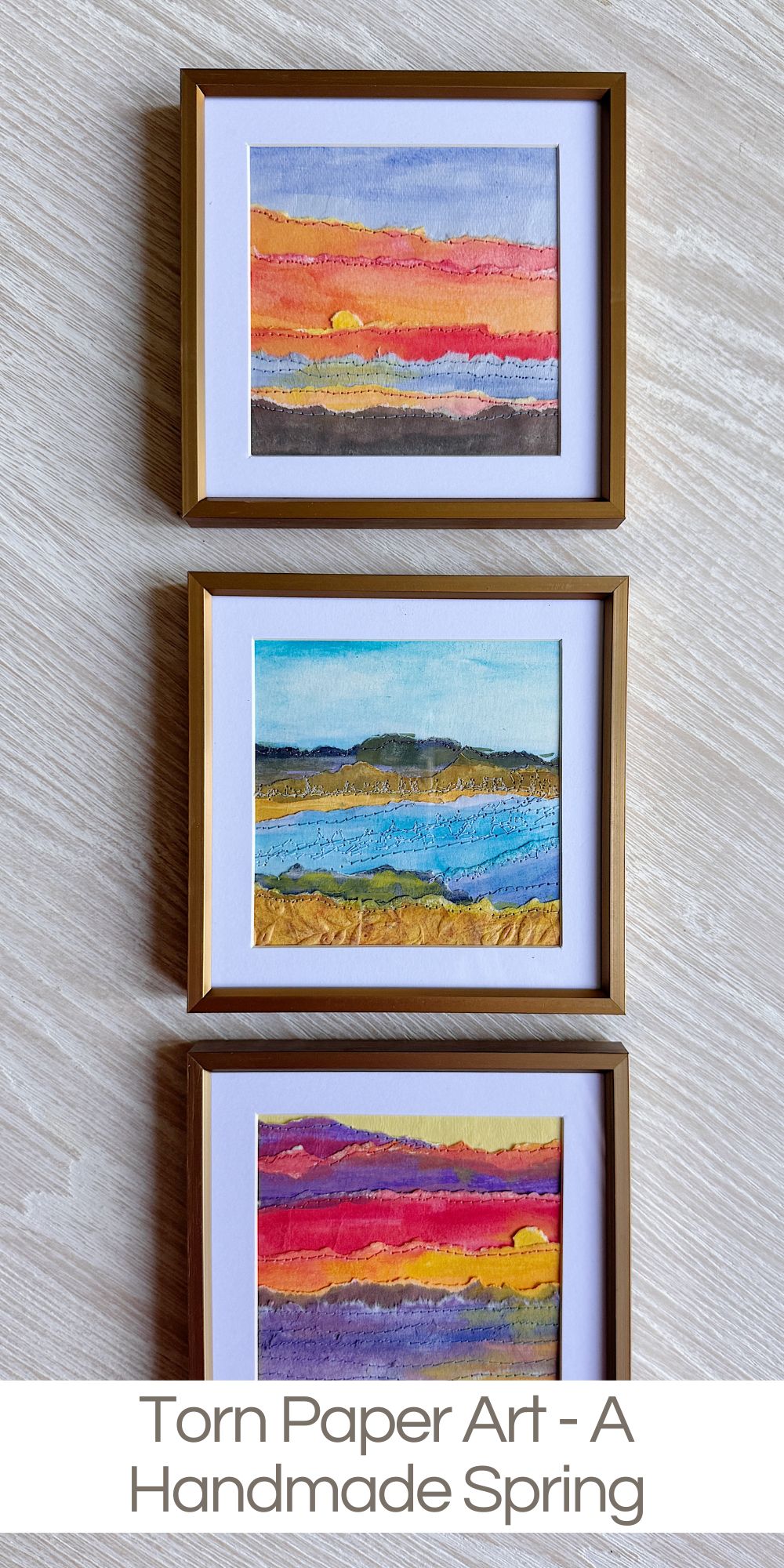 Paper art can capture the beauty in a simple, unexpected way. The ocean views at our Ventura beach house inspired layered, textured designs made with torn watercolor paper.