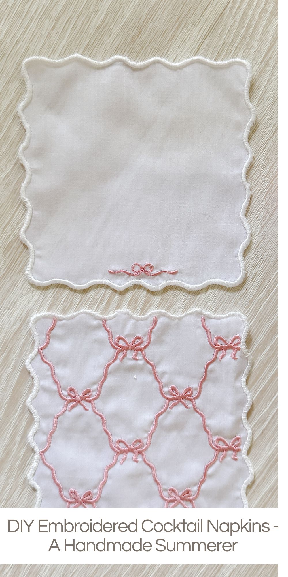 This week for A Handmade Summer, I created the cutest embroidered cocktail napkins inspired by my favorite iconic cocktail glasses featuring bows, hearts, and golf motifs.