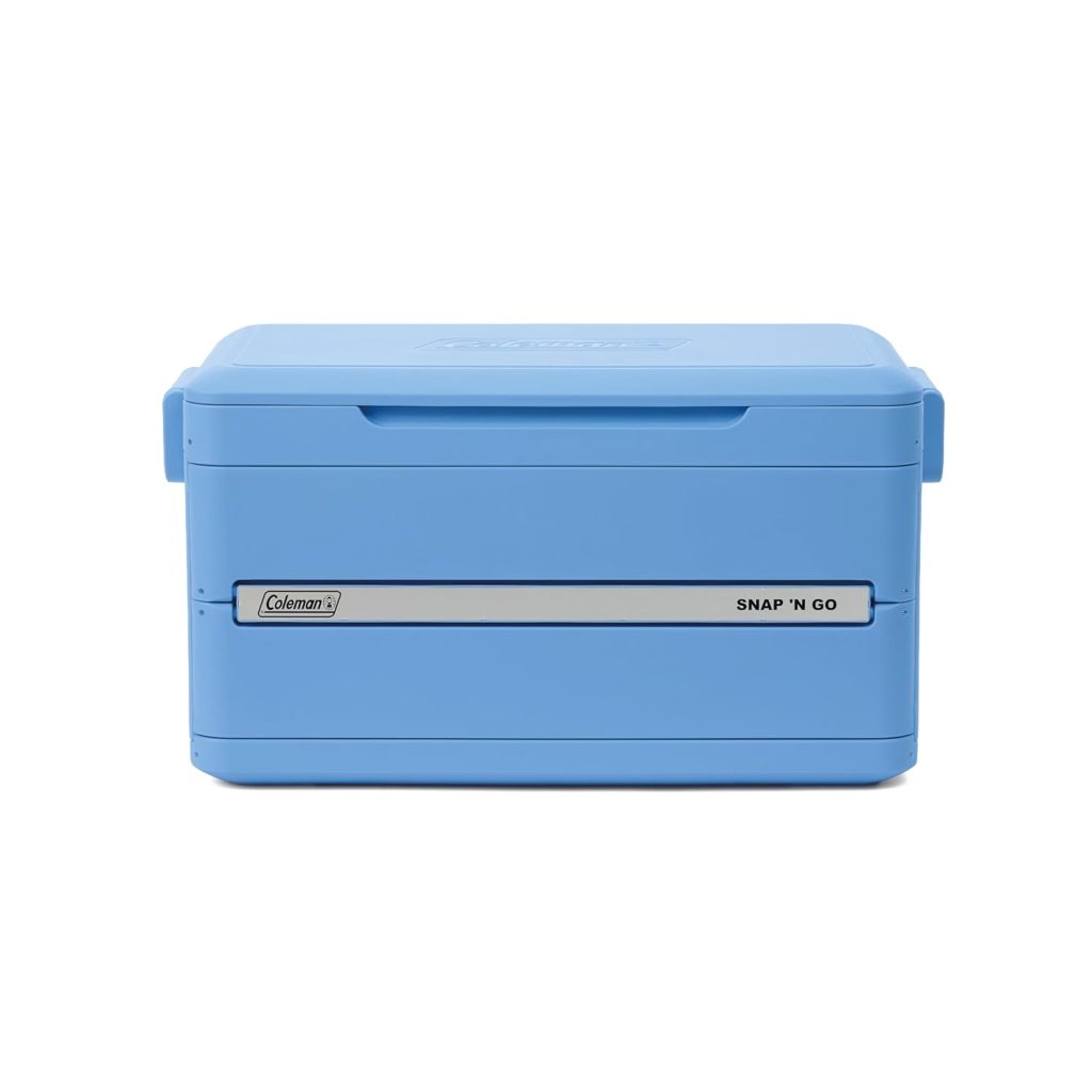 A rectangular, light blue Coleman Snap 'N Go cooler with a flat lid and a horizontal silver accent on the front&mdash;an ideal Amazon Father's Day gift for dads who love outdoor adventures.