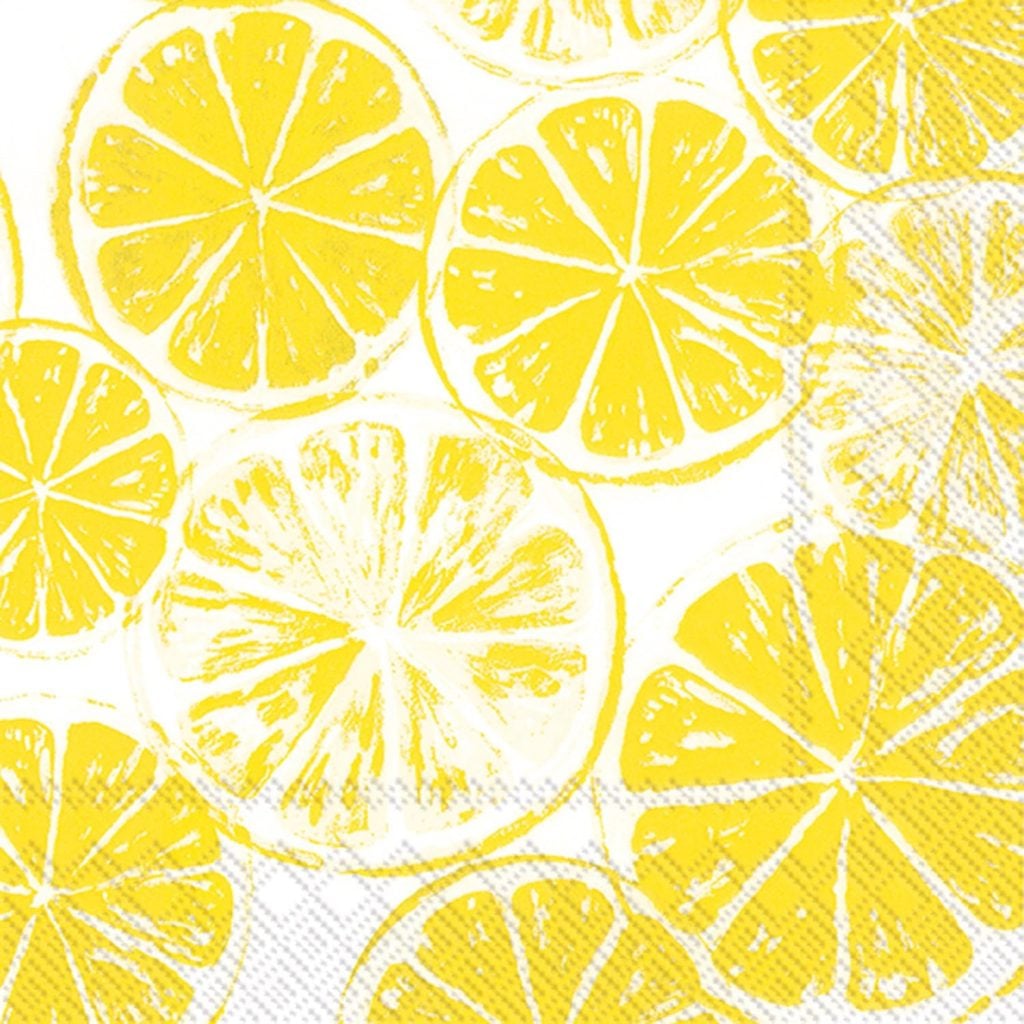 Yellow lemon slices are illustrated in a repeating pattern on a white background, inspired by playful polymer clay charms.