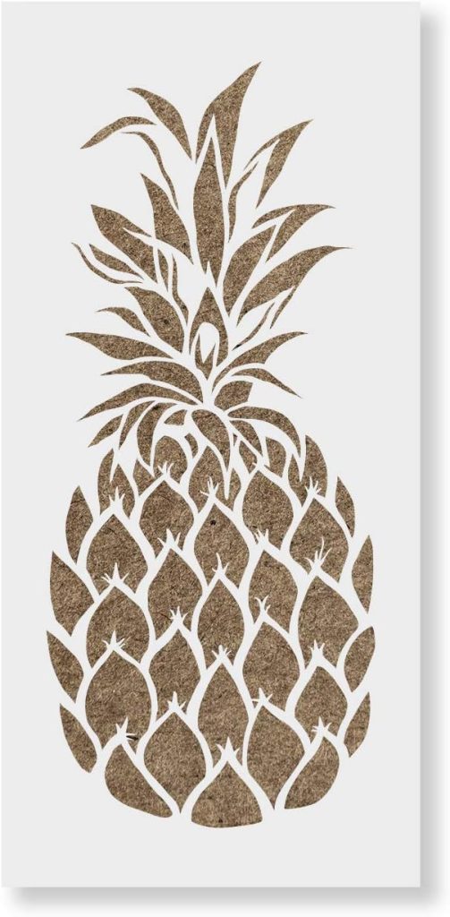 A stylized illustration of a pineapple in brown on a white background, featuring simple geometric shapes for the fruit and leaves.